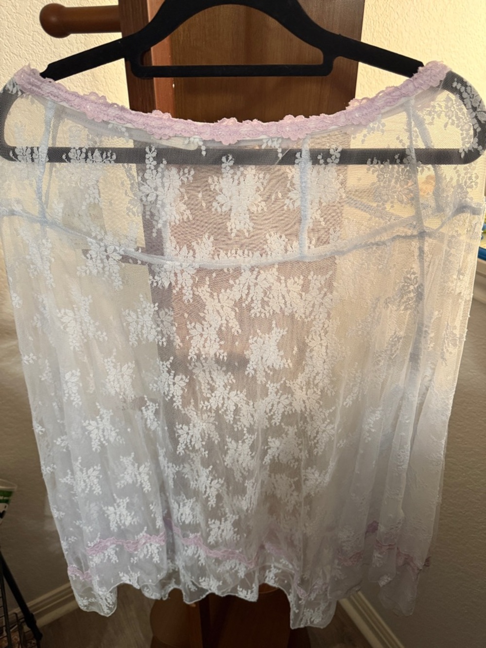 Free People Sheer Blue Lace Skirt with Soft Pink Trim #041 - Picture 3 of 3